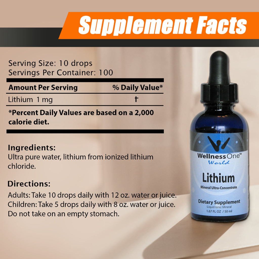 Lithium Drops - Liquid Ionic Mineral Supplement- 50 ml Bottle (100 Days At 1mg per 10 drop serving)